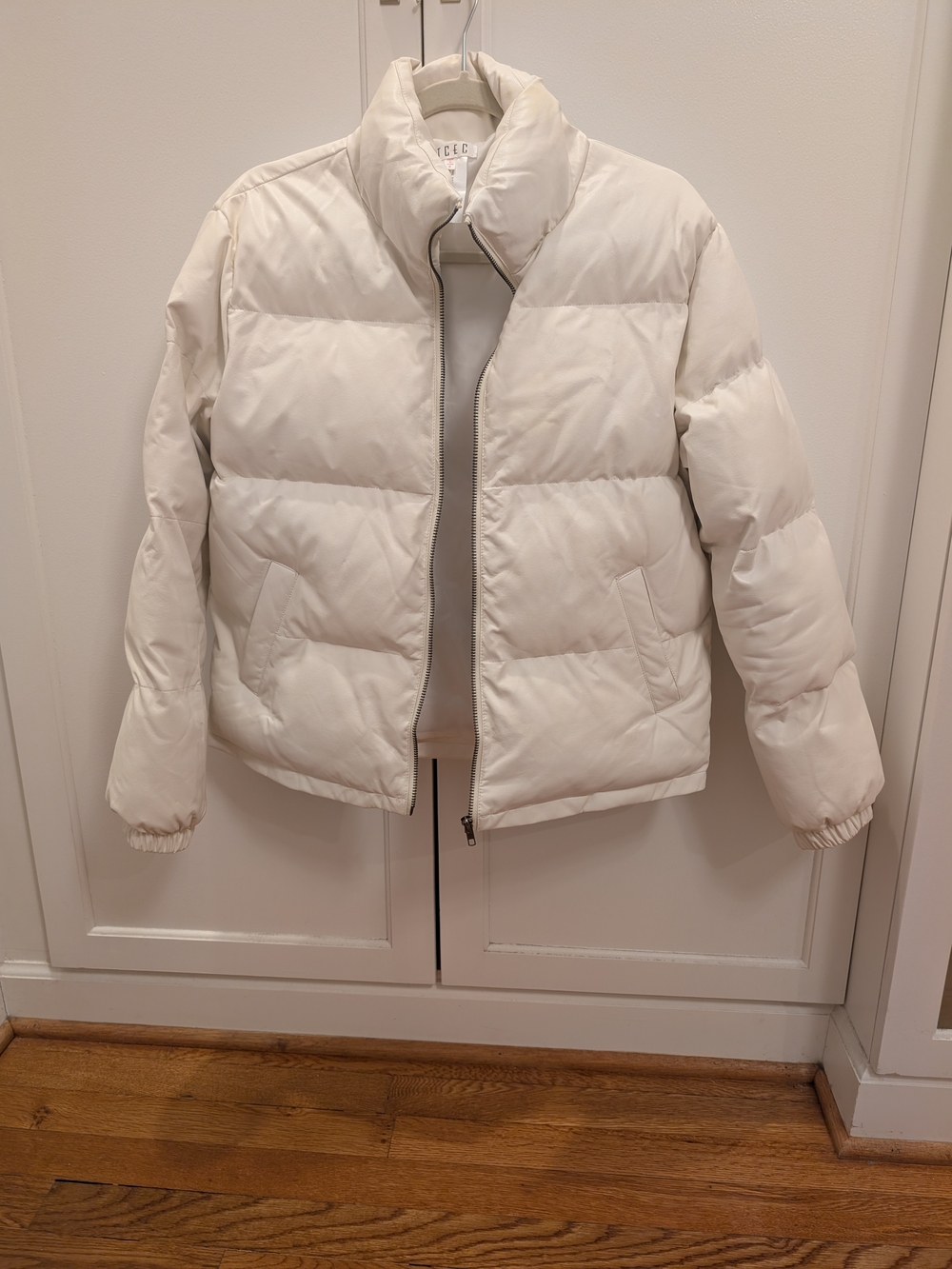 Pleather white lined puffer jacket